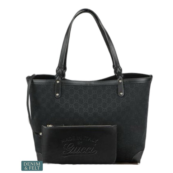 Gucci Handbags - Gucci Monogram Medium Craft Tote Black GG Canvas Leather Shoulder Bag 247209